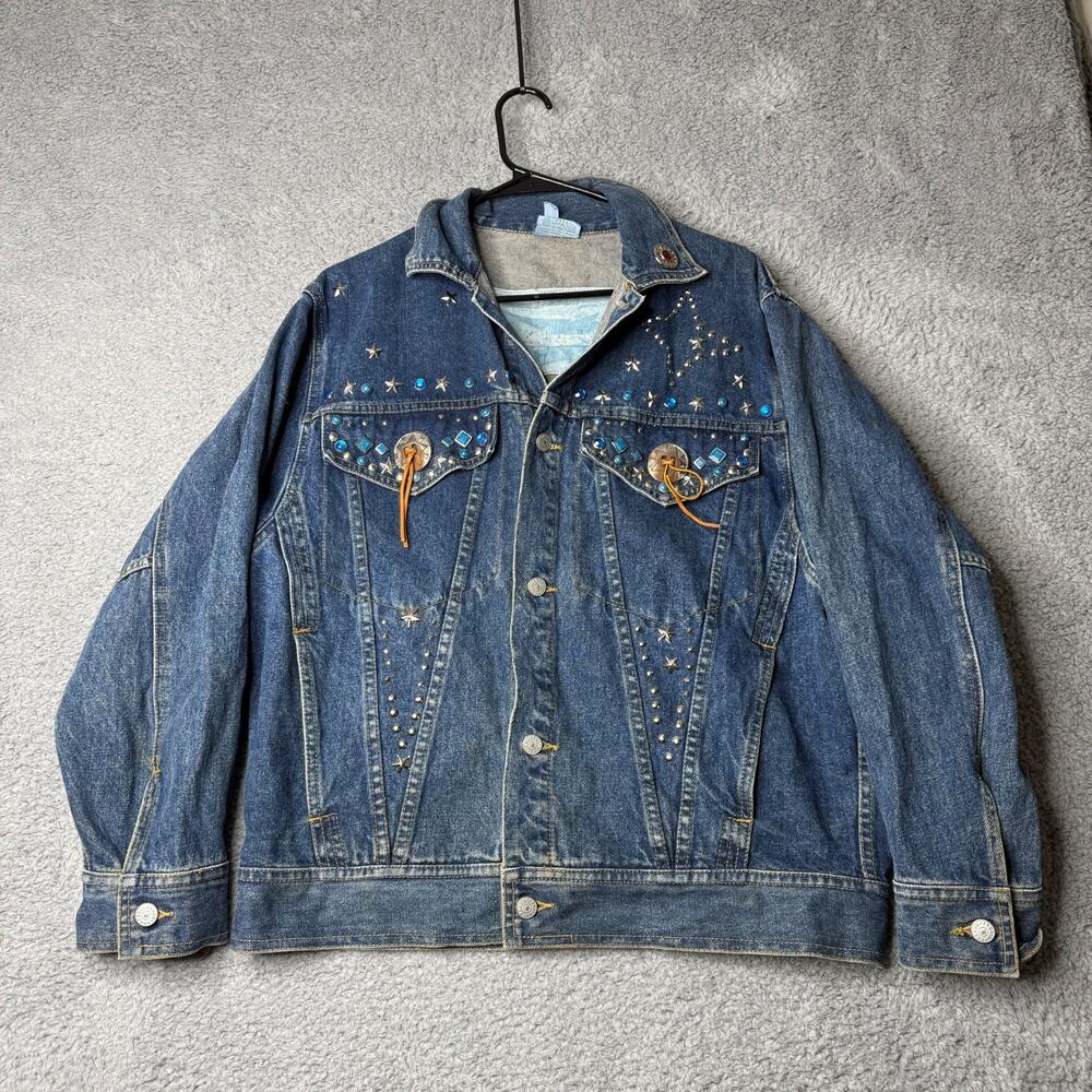 Vintage Freego Western Denim Jacket Women's Petite Small Blue Studded Stars